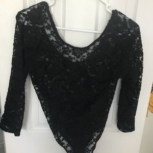 Black lace long sleeve bodysuit